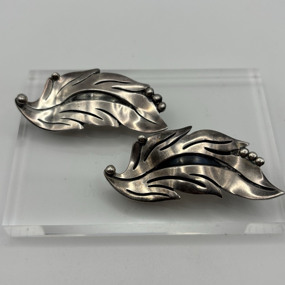 Vintage Tasco Designer Maricela Floral Leaf Sterling Silver Brooch Pin Set Of 2 - Picture 1 of 15